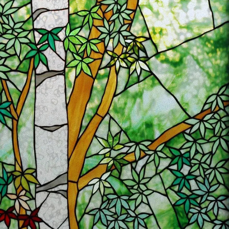 Custom size Glass Films Stained Glass Stickers Static Cling Frosted Privacy PVC Print Natural Village For Window Door Home Decor