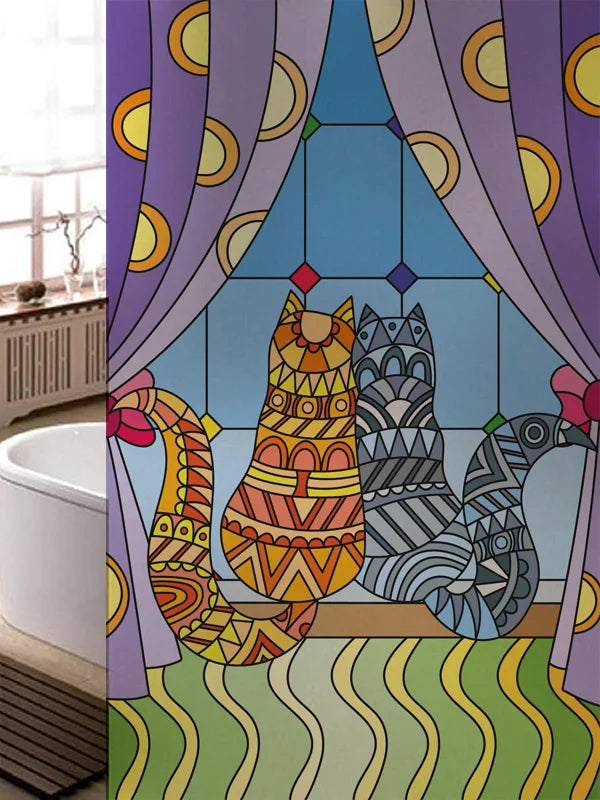 Stained Glass Window Film, Frosted Glass Sticker, Custom Size Castle Cartoon Pattern for Kids Room Door, Poster, Home Decor