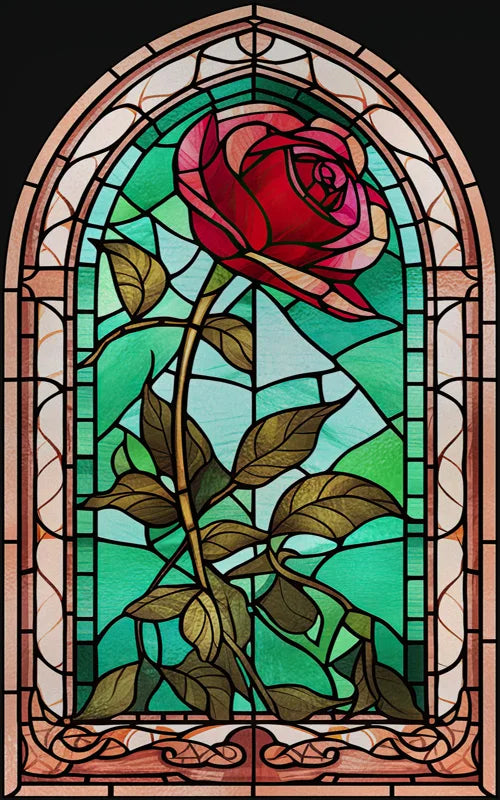 Rose Stained Glass Window Film, Frosted Window Film, ,Privacy,No Glue, Static Cling, Home Decorative