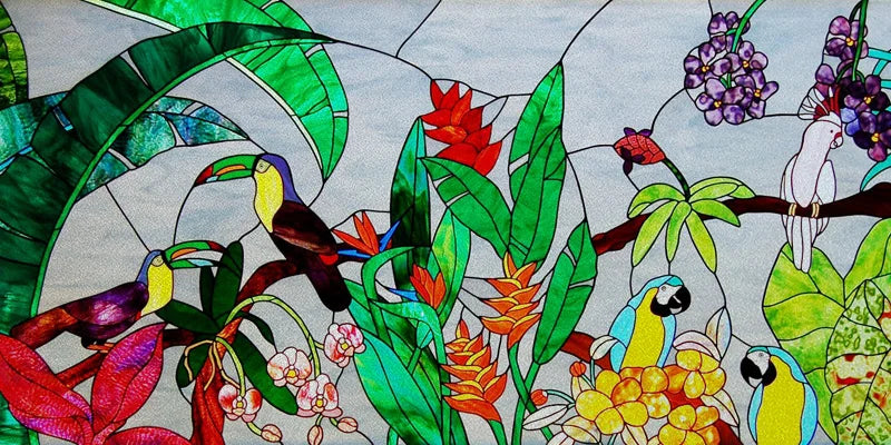 Window Film Stained Glass Stickers,Custom size Static Cling Frosted Privacy,Bird Tree Print For Transom Window Glass Home Decor