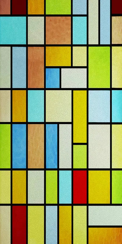 Frosted Stained Glass Window Film, Reusable Window Covering, Sun Catcher, Mosaic Rainbow Color, Privacy, Home-Decor