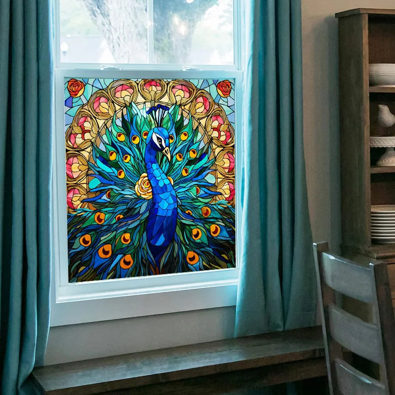 Custom size Window Film Stained Glass Films Frosted Privacy Static Cling Retro Bird Peacock Sticker Bathroom Skylight Decor