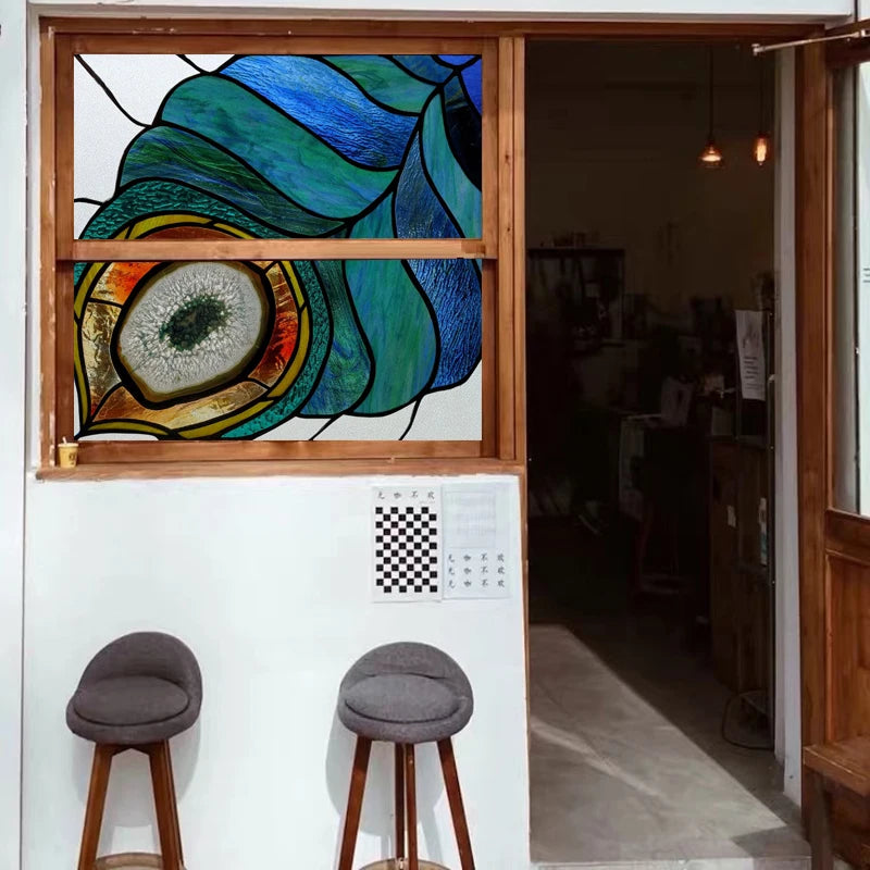 Frosted Stained Glass Window Film, Leaf Tree Static Cling Sticker,Home Decor Foil Treatment, Customized Art Design