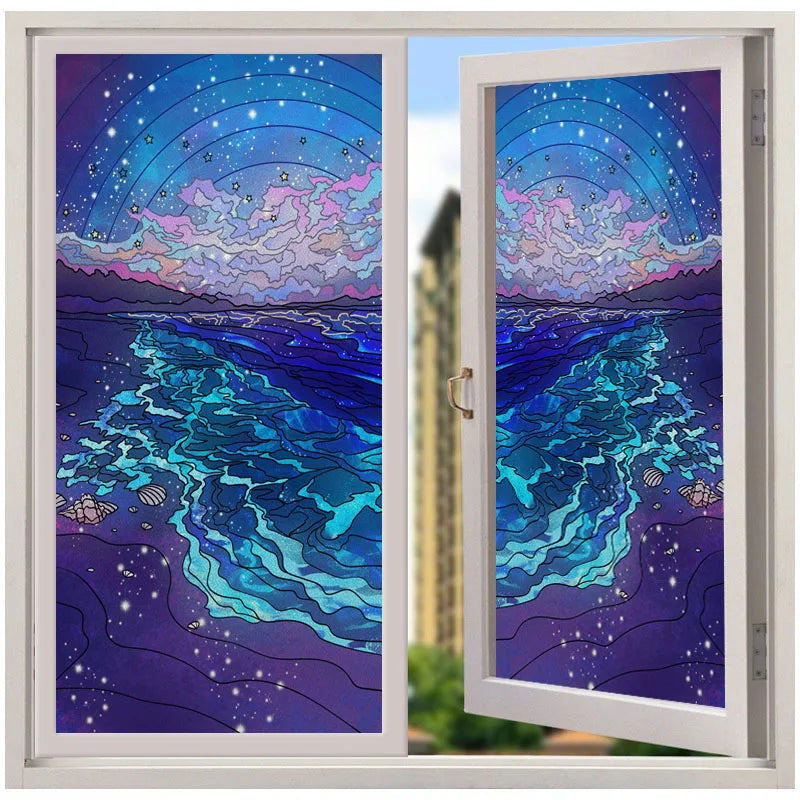 Custom Stained Glass Window Films,Frosted sticker,Privacy Static Cling Light-transparent For Bathroom Sliding door Home Office