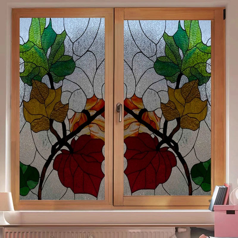 Window Film Stained Glass Films,Frosted Static Cling,Light-transparent Opaque Privacy Sticker,Home Decor,Ginkgo Leaf,Leaves
