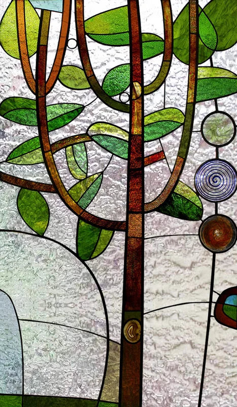 Stained Glass Vinyl Window Stickers Frosted Surface Bedroom Bathroom Decor Window Film Privacy Lucky tree Custom Size