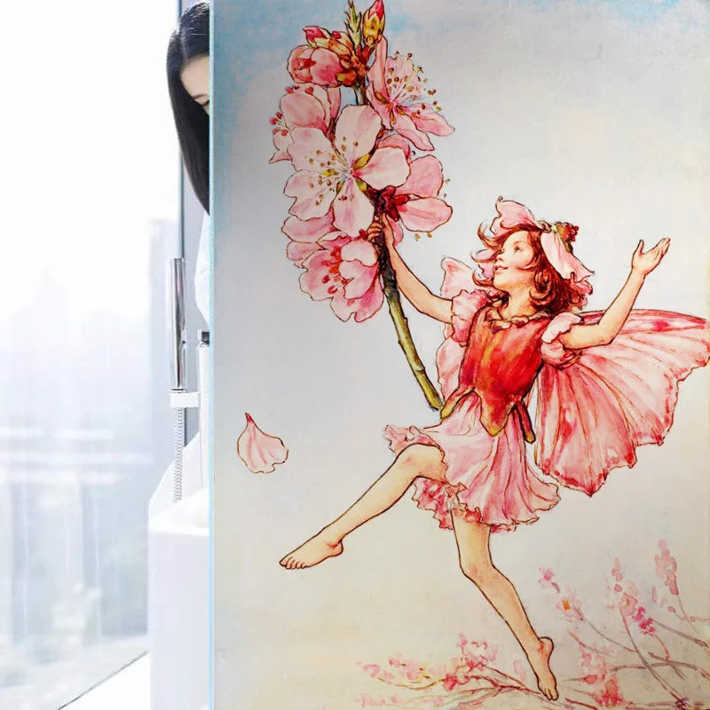 Custom Size Stained Glass Window Film, Flower Tree, Fairy Stickers, Static Cling, Kitchen, Bathroom, Bedroom, Door, Home Decor