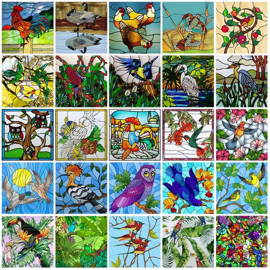 Window Film Stained Glass Films Static Cling Stickers for Bathroom Kitchen Office Home Decor,Birds Peacock,Heron,Owl,Custom size