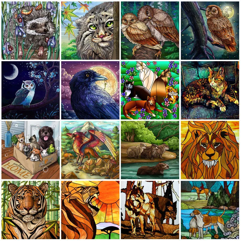 Custom Size Stained Glass Window Film Frosted Films, Animal Dog Cat Tiger Birds Static Cling,Window Covering for Home Office