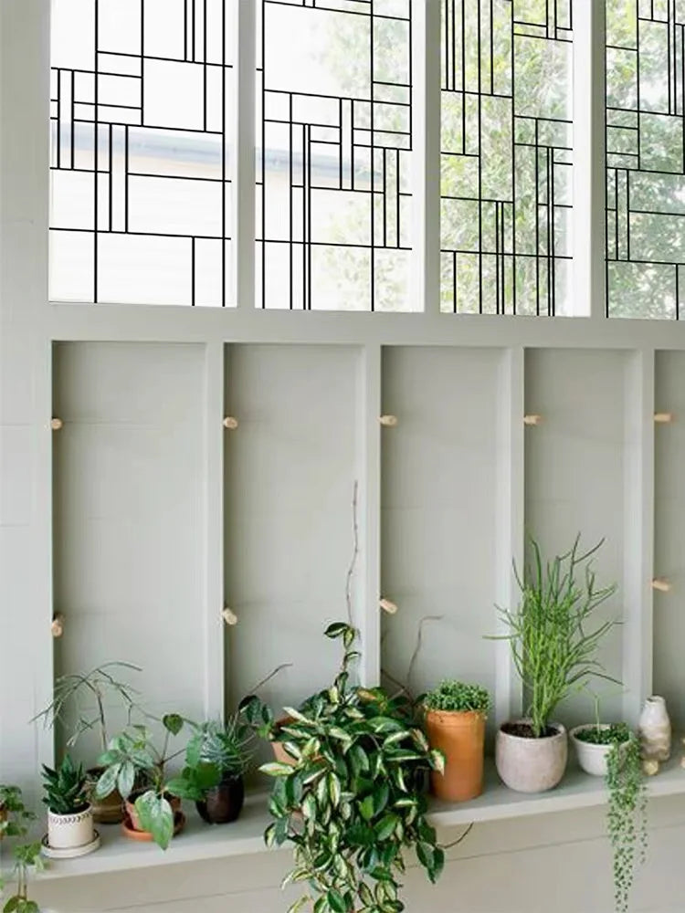 Custom Glass Window Film Static Cling,Black Line Clear Glass Films,Home Foil Stickers,Prevent ran into Door,Home Decor