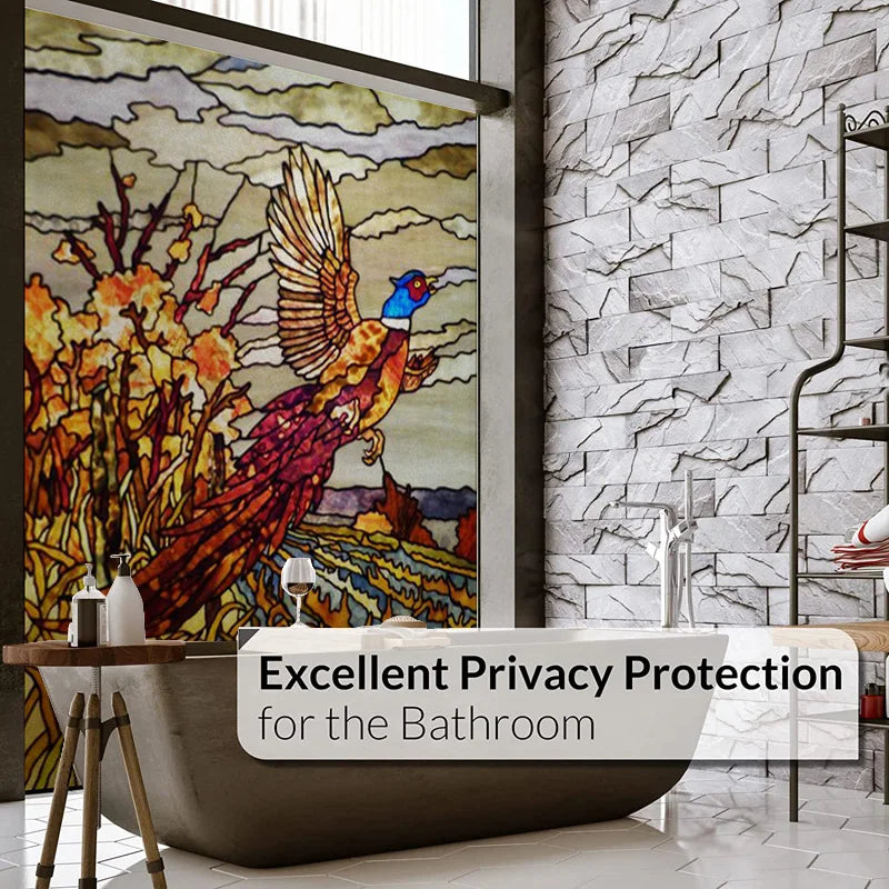 Custom Size Window Stained Glass Films,Bird,Peacock, Static Cling Stickers For Bathroom Bedroom Door Office Home Decor