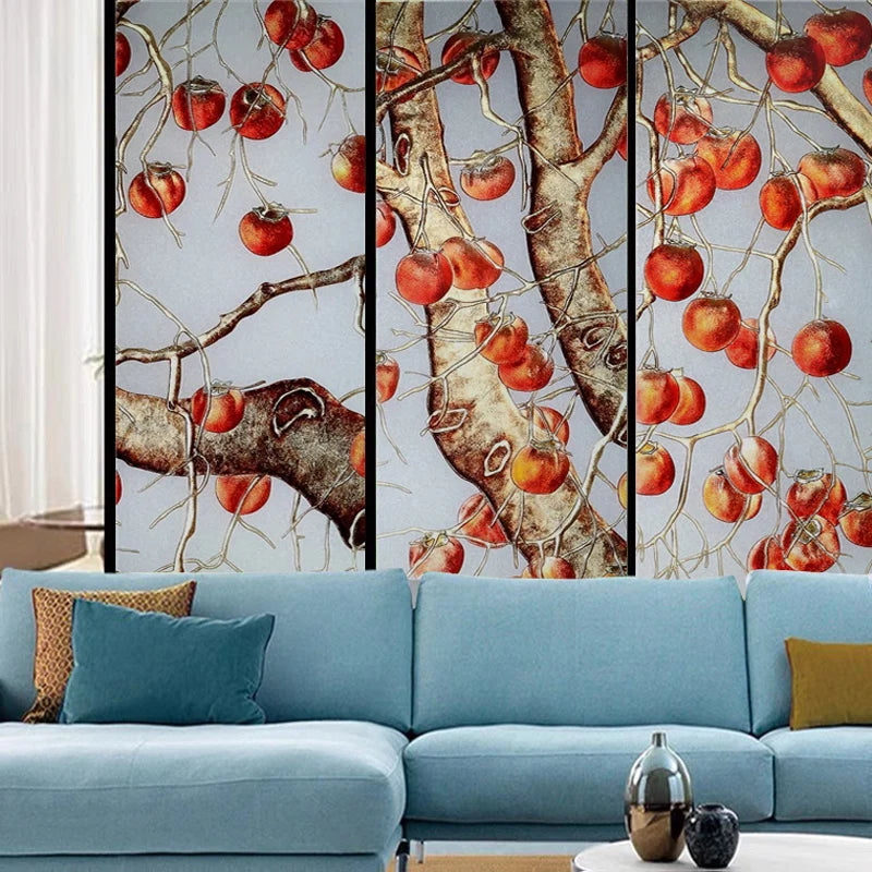 Stained Glass Films Static Cling Window Stickers Opaque Frosted Surface Bedroom Bathroom Decor Window Film Privacy Persimmon