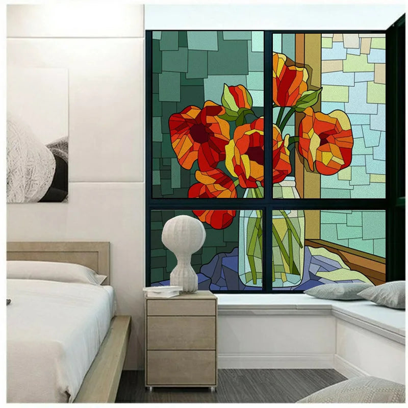 Window Film Frosted Stained Glass Films,Customized Rose Flower Ladybird Static Cling Sticker,Home Decor Foil Window Treatment