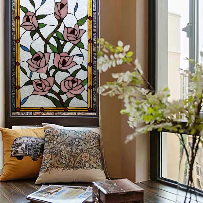 Window Film Frosted Stained Glass Films,Customized Privacy Static Cling,Flower Sun Fruit Fish Cat,Door Sticker,Office Home Decor