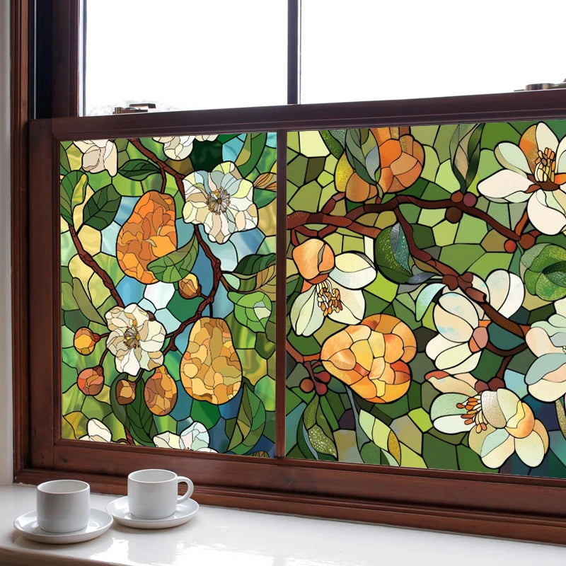 Stained Glass Window Film, Frosted Window Film, ,Privacy,No Glue, Static Cling, Home Decorative Flower