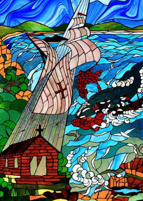 Window Film Stained Glass Stickers,Custom size Static Cling,Print Castle Church landscape Sailboat Sticker,Office Home Decor