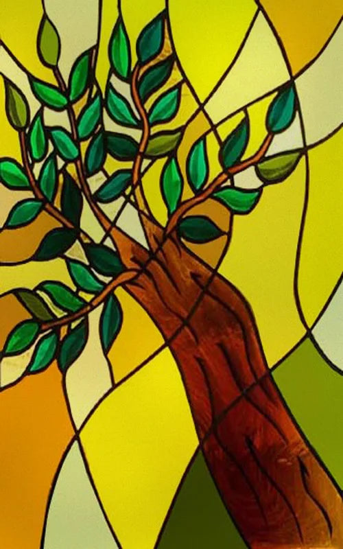 Custom Size Stained Glass Stickers,Static Cling,Frosted Privacy Print, Tree,Rivers for Window, Door, Home Decor