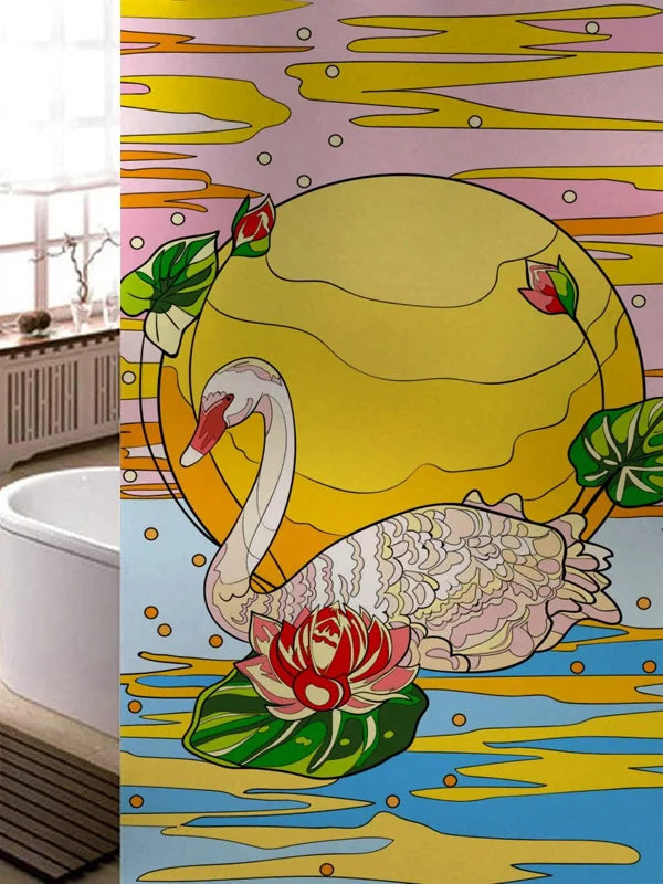 Stained Glass Window Film, Frosted Glass Sticker, Custom Size Castle Cartoon Pattern for Kids Room Door, Poster, Home Decor