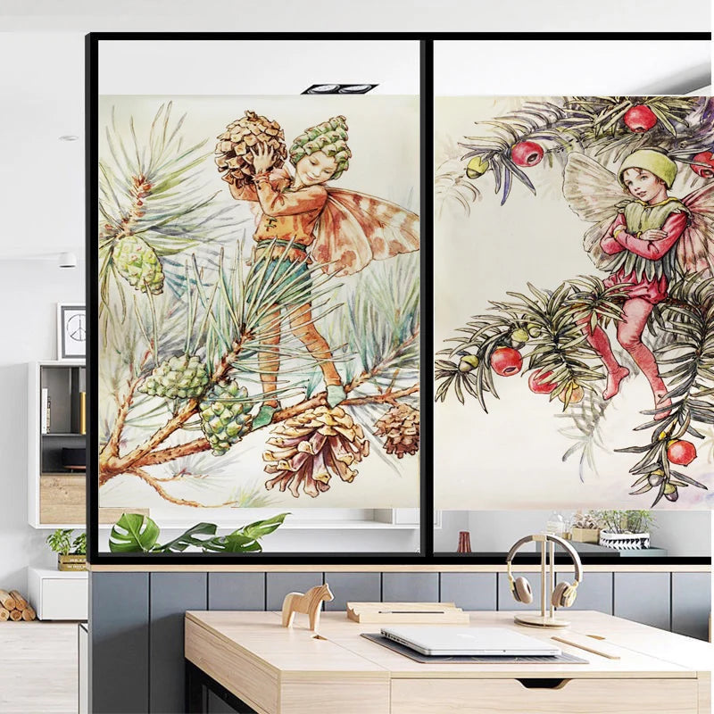 Custom Size Glass Window Film Static Cling Frosted Glass Films Foil Stickers Waterproof For Bathroom Kitchen Door Flower Fairy