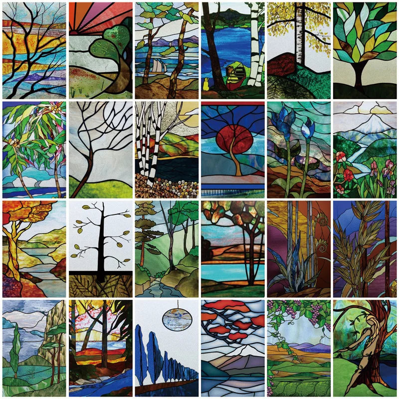 Custom Size Stained Glass Stickers,Static Cling,Frosted Privacy Print Tree, Window Door, Home Decor