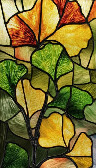 Window Film Stained Glass Films,Frosted Static Cling,Light-transparent Opaque Privacy Sticker,Home Decor,Ginkgo Leaf,Leaves