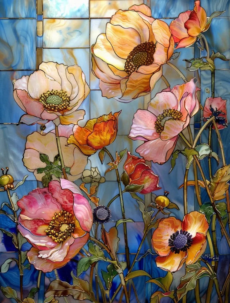 Stained Glass Window Film, Frosted Window Film, ,Privacy,No Glue, Static Cling, Home Decorative Flower