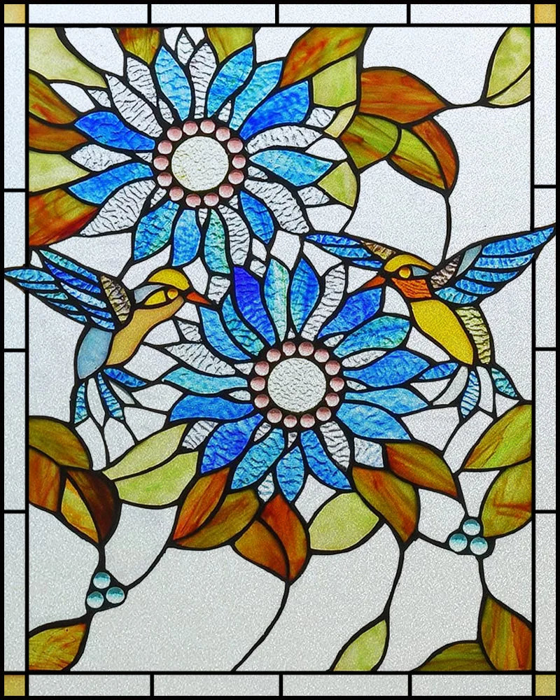 Customized Frosted Stained Glass Window Film,  SunFlower, Hummingbird, Static Cling Sticker,Home Decor, Treatment
