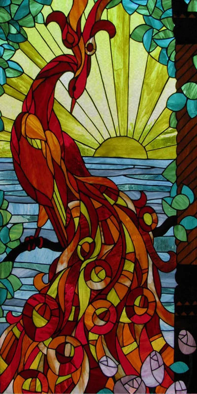 Customized Size No Glue Static Cling Frosted Stained Glass Film Window Films Sticker for Bathroom Door Home Decor Church Peacock