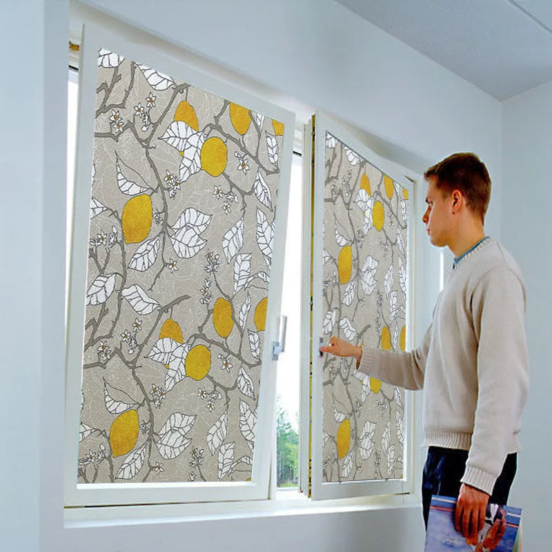 Window Film Frosted Stained Glass Films Customized Privacy Static Cling  For Bathroom Door Sticker Lemon Fruit Tree Flower