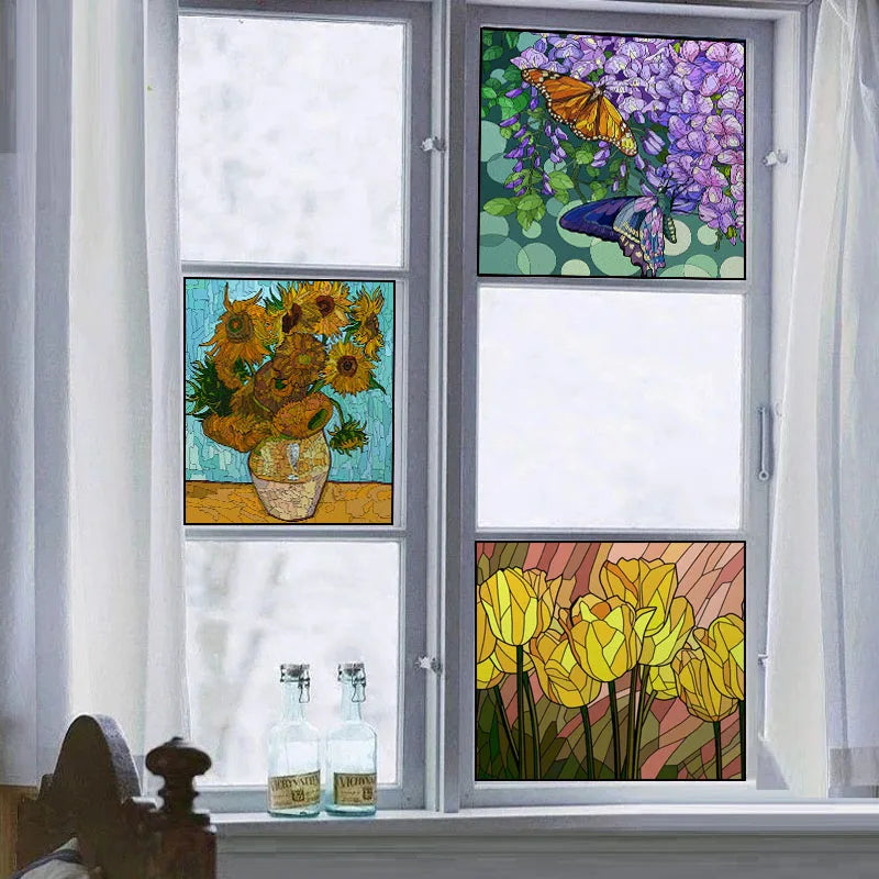 Window Film Frosted Stained Glass Films,Customized Rose Flower Ladybird Static Cling Sticker,Home Decor Foil Window Treatment