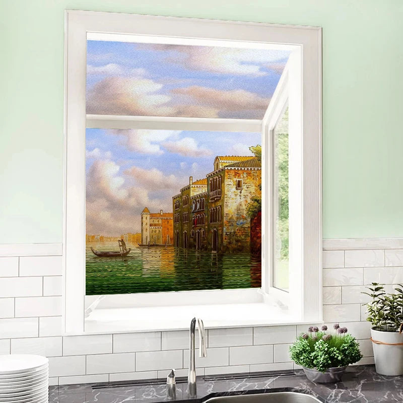 Frosted Stained Glass Window Film, Customized Ocean Boat Color, Static Cling Sticker,Home Decor Foil, Treatment