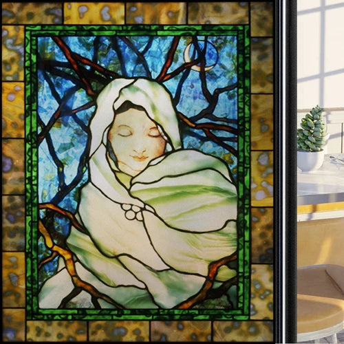 Custom Size Glass Window Film,Static Cling Stained Glass Films,Foil Retro Stickers,For Girl's Room Bathroom Kitchen Door Home