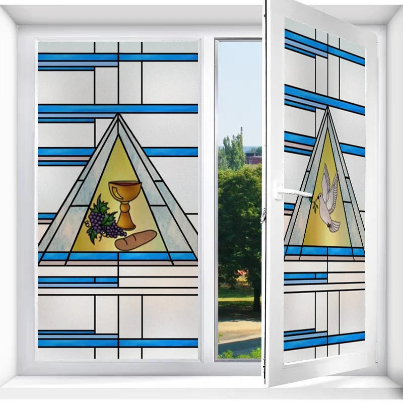 Frosted Stained Glass Window Film, Customized Privacy, Static Cling,Church Style, Door Sticker, Office, Bathroom Home Decor