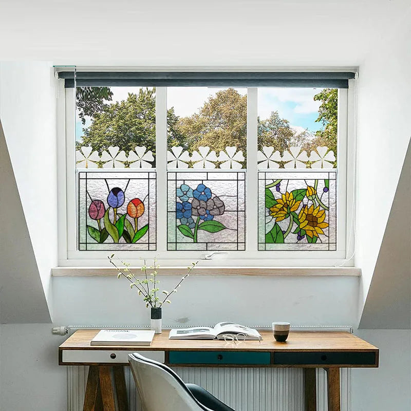 Custom size 3D Matte Window Film Stained Glass Decorative Uv Window Sticker Privacy Frosted Static Cling for Glass Garden Flower