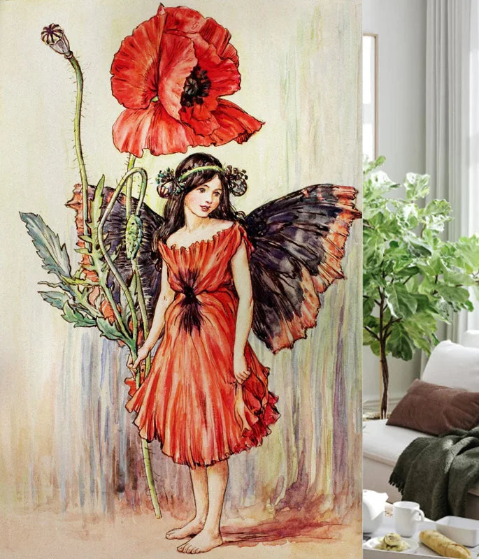 Custom Size Stained Glass Window Film, Flower Fairy Stickers, Static Cling for Kitchen, Bathroom, Bedroom, Door, Home Decor