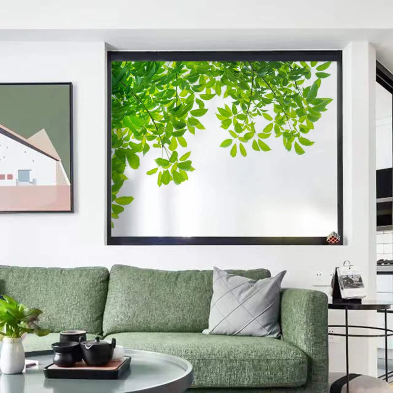 Stained Glass Vinyl Window Stickers Luxury Frosted Surface Bedroom Bathroom Decor Window Film Privacy Green Leaves Custom Size