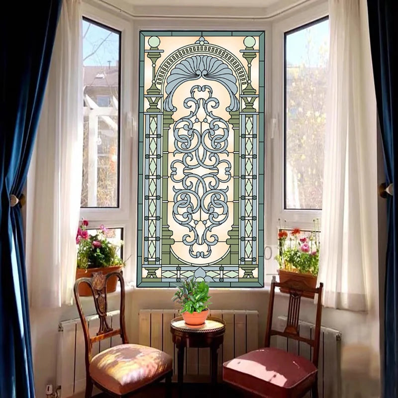 Window Film Victorian Stained Glass Films Customized  Church-style Static Cling Sticker Kitchen Bathroom Substitute for Home