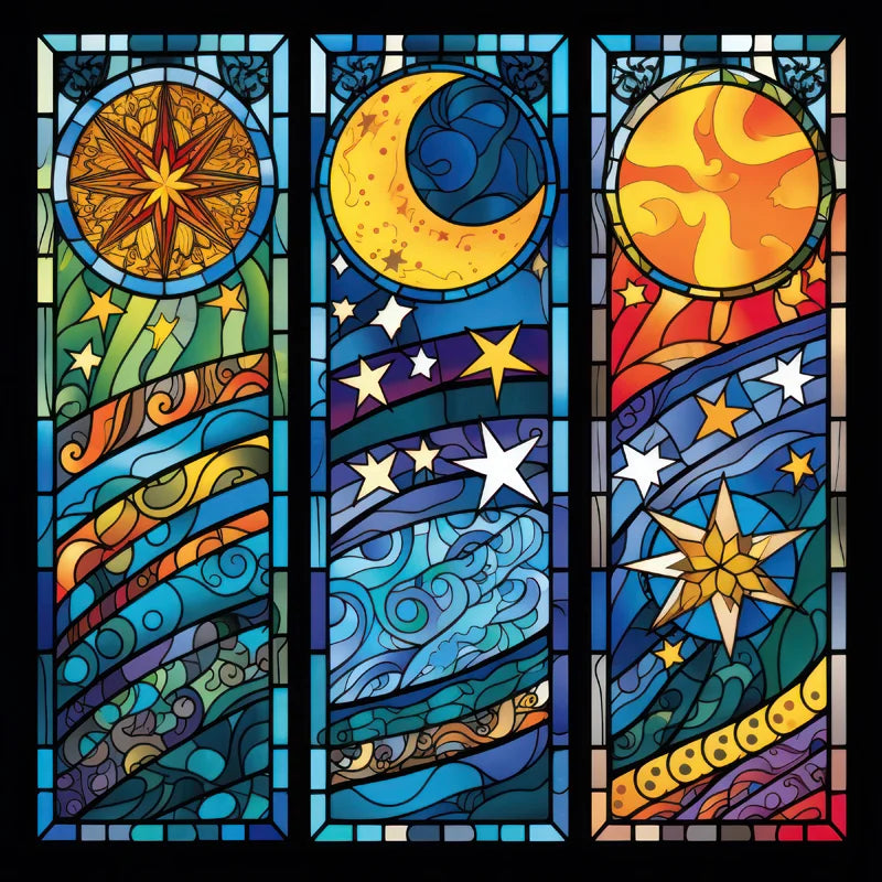 Frosted Stained Glass Window Film, Customized Static Cling,Privacy, Church Retro Sticker,Office, Home Decor,Sun and Moon