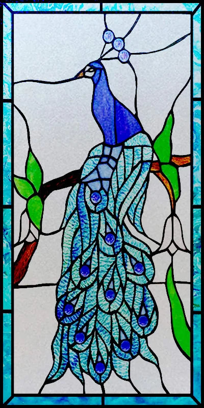 Customized Size No Glue Static Cling Frosted Stained Glass Film Window Films Sticker for Bathroom Door Home Decor Church Peacock