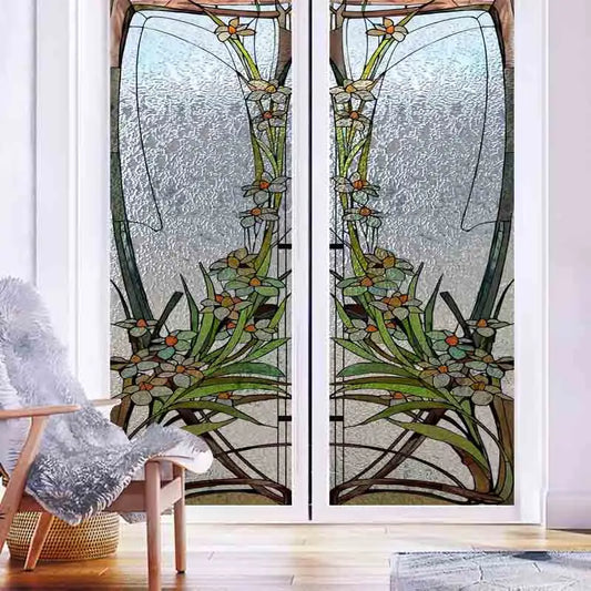 Custom size Stained Glass Window Film Door Sticker 3D Frosted Static Cling Art Colored Glass Flower decoration