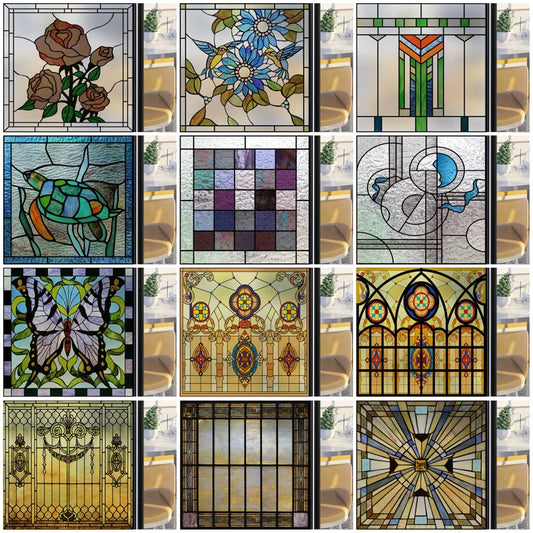 Frosted Stained Glass Window Film, Customized Art Deco Design, Static Cling Door Sticker,Home Decor Foil, Treatment