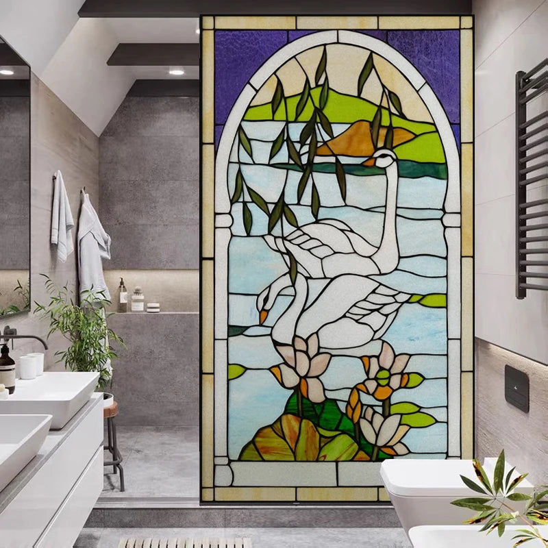 Custom size electrostatic frosted stained glass window film church home foil door stickers PVC waterproof window films