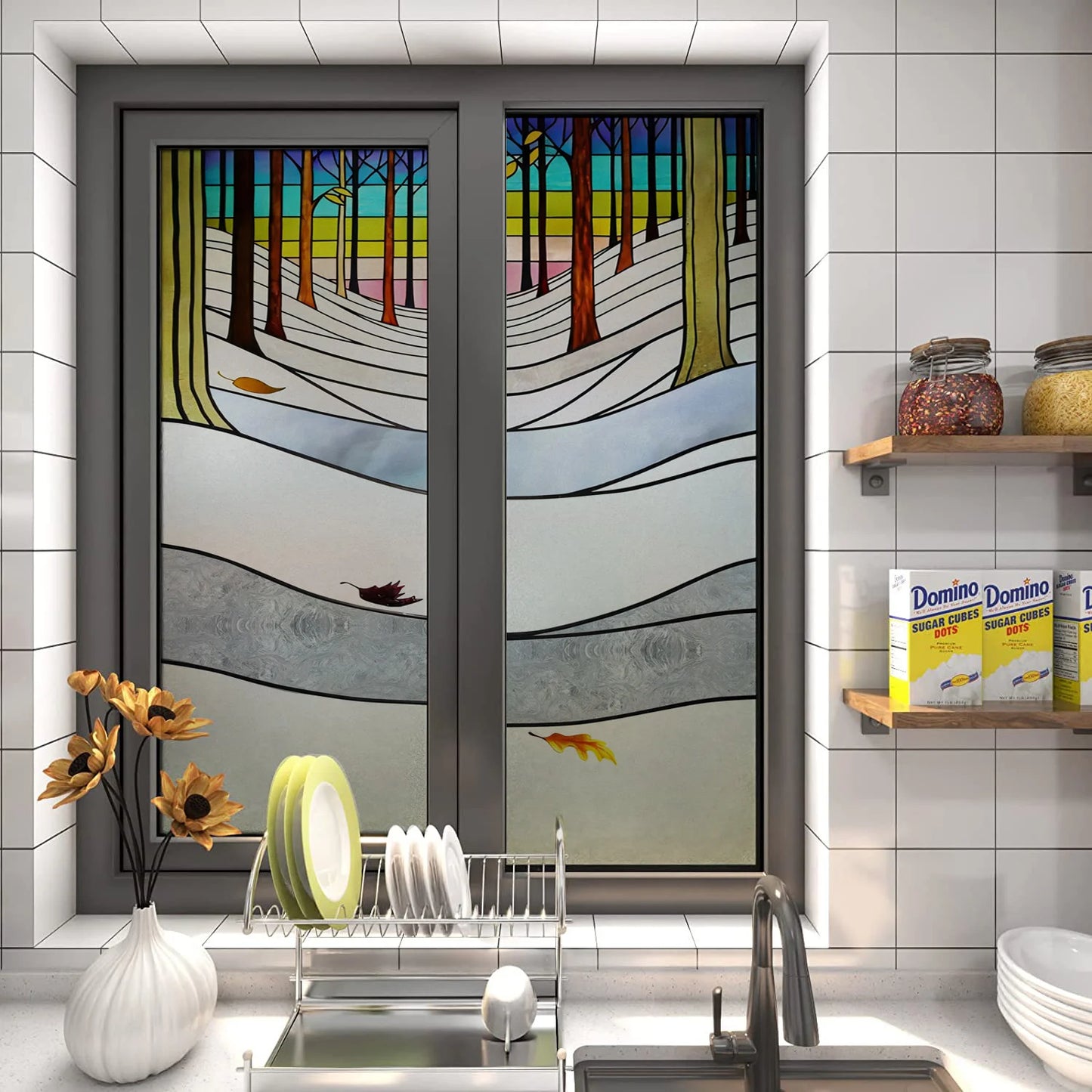 Custom Glass Window Film Static Cling,Stained Glass Films,Window Stickers,Tree Pattern,Frosted For Bathroom Door,Home Decor