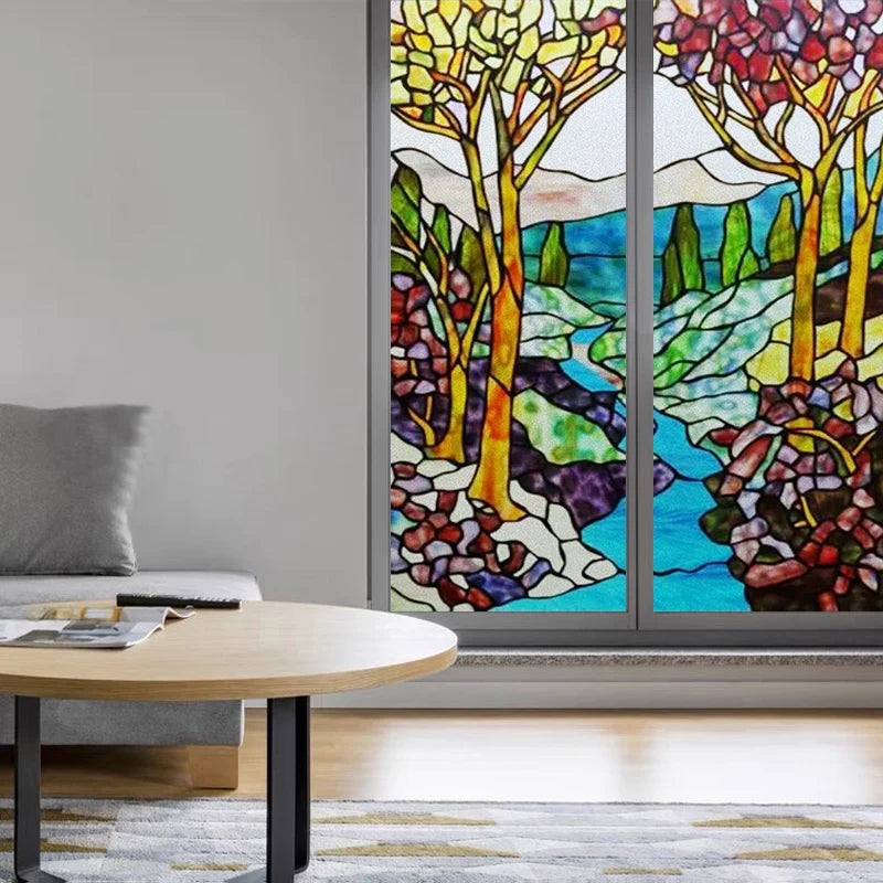 Custom Size Glass Window Film,Static Cling Frosted Opaque Glass Films,Stickers For Wardrobe Bathroom Kitchen Door,Tree Poster