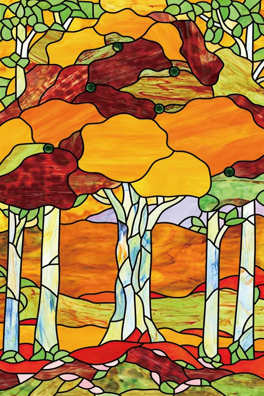 Frosted Stained Glass Window Film, Customized Tiffany Trees, Static Cling Sticker,Bathroom Door, Kitchen, Office, Home Decor