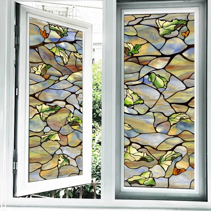 Custom size Glass Films,Stained Glass Stickers Static Cling,Frosted Privacy Print Flower,Tree,Rivers For Window Door Home Decor