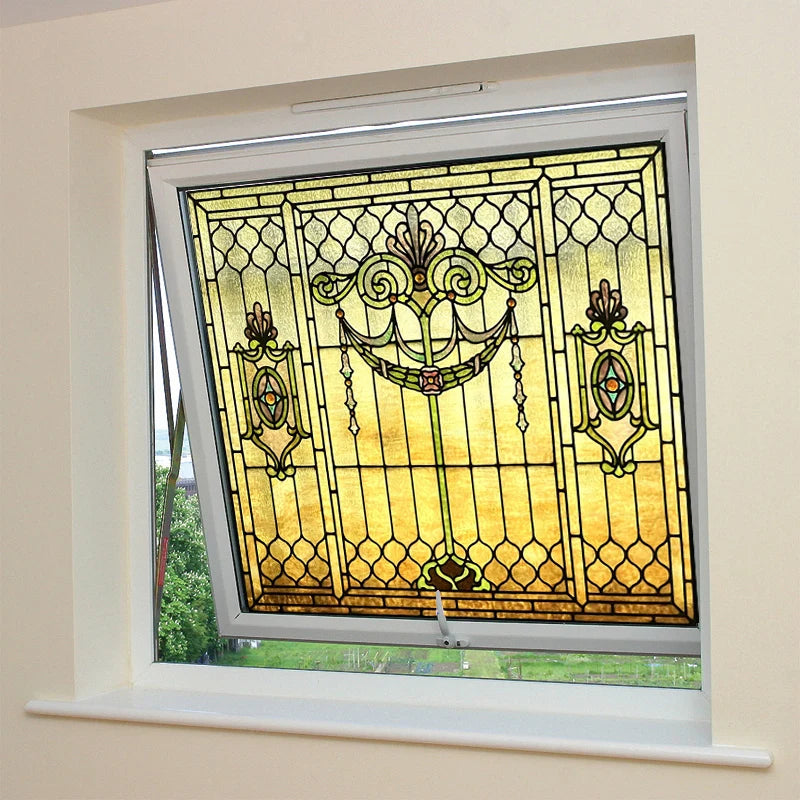 Frosted Stained Glass Window Film, Customized Art Deco Design, Static Cling Door Sticker,Home Decor Foil, Treatment