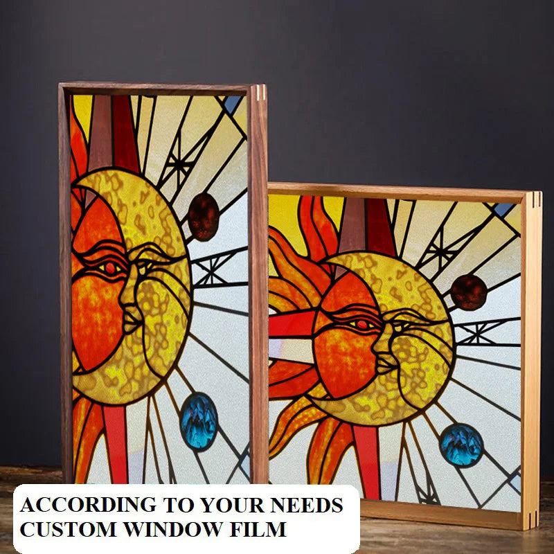 Window Film Frosted Stained Glass Films Static Cling Privacy Films Sun Moon Door Sticker Kitchen Bathroom Home Decor Customized