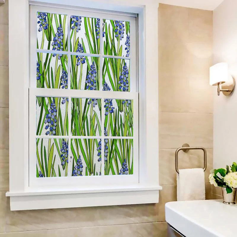 Window Film Frosted Stained Glass Films,Customized Art Deco Design Flowers Static Cling Sticker,Home Decor Foil Window Treatment