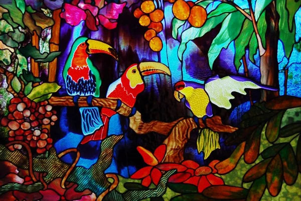 Window Film Stained Glass Stickers,Custom size Static Cling Frosted,Flower Bird Tree Print For Transom Window Glass Home Decor